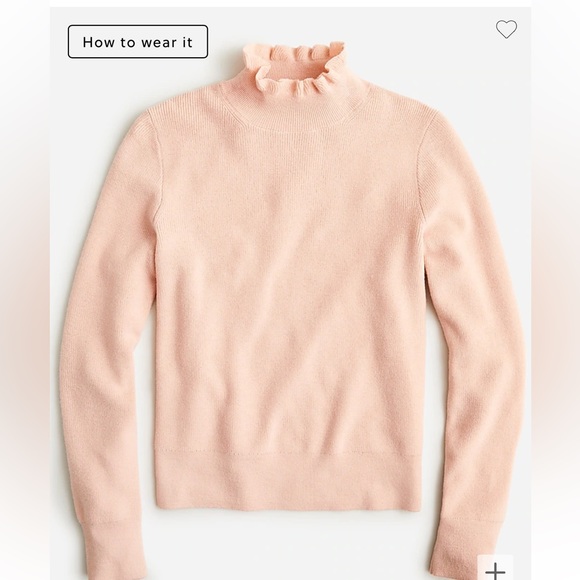 J-Crew Ruffle neck merino wool-blend sweater light pink - Picture 4 of 5
